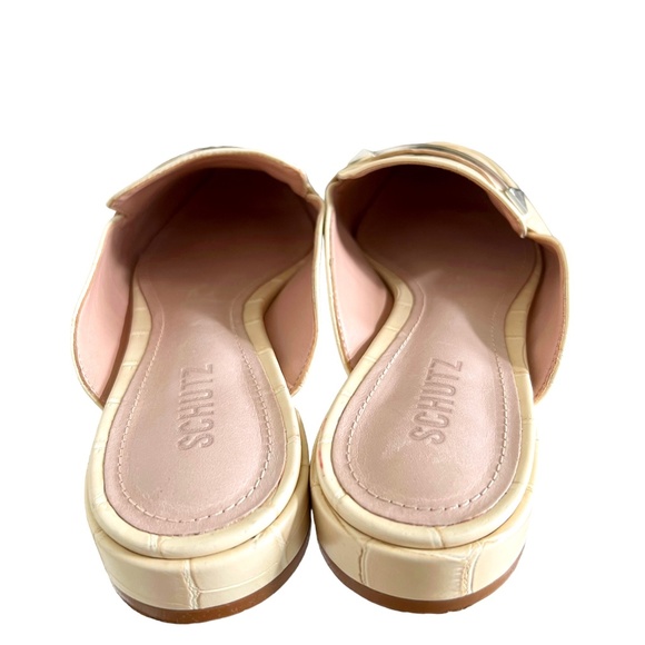 SCHUTZ Croc Embossed Leather Mules In Cream Size 8 - Picture 7 of 10